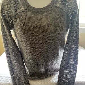 Chic Lace Knit Sweater in Charcoal